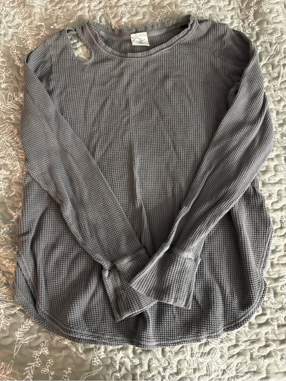 aerie Waffle-Knit Long Sleeve Top in Gray
